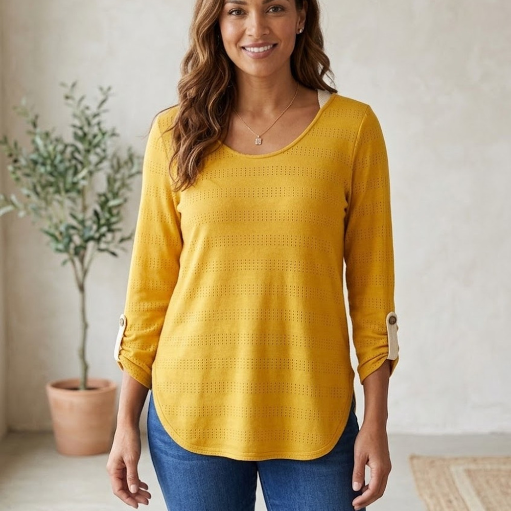 Anthropologie Peasant Knit Top Mustard Yellow Size Small Whimsy Earthy Shirt NWT
